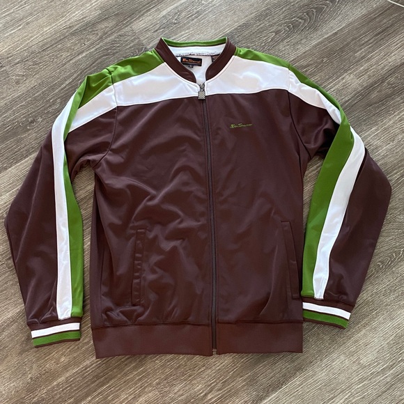 Ben Sherman men’s full zip retro track jacket brown green white stripe XL - Picture 2 of 6